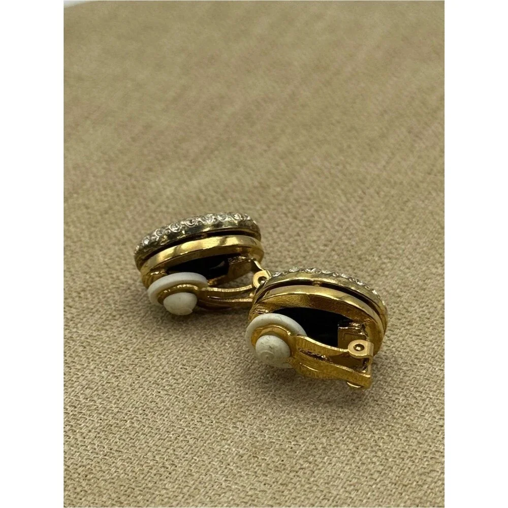 vintage MV Vellano black onyx and rhinestone clip-on earrings